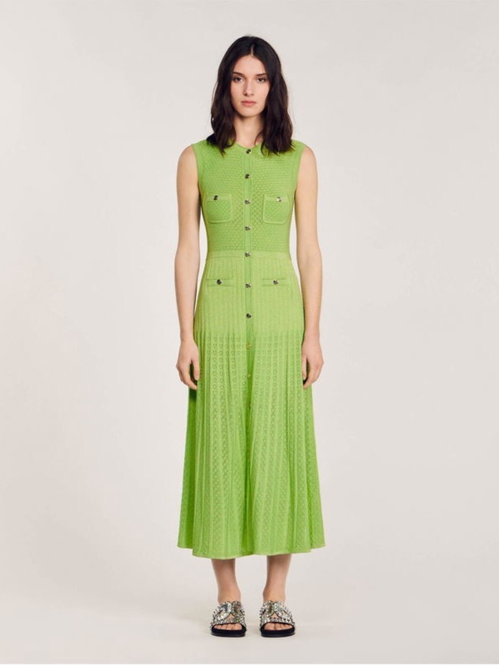 Sandro Tuileries Pointelle Knit Midi Dress size 36